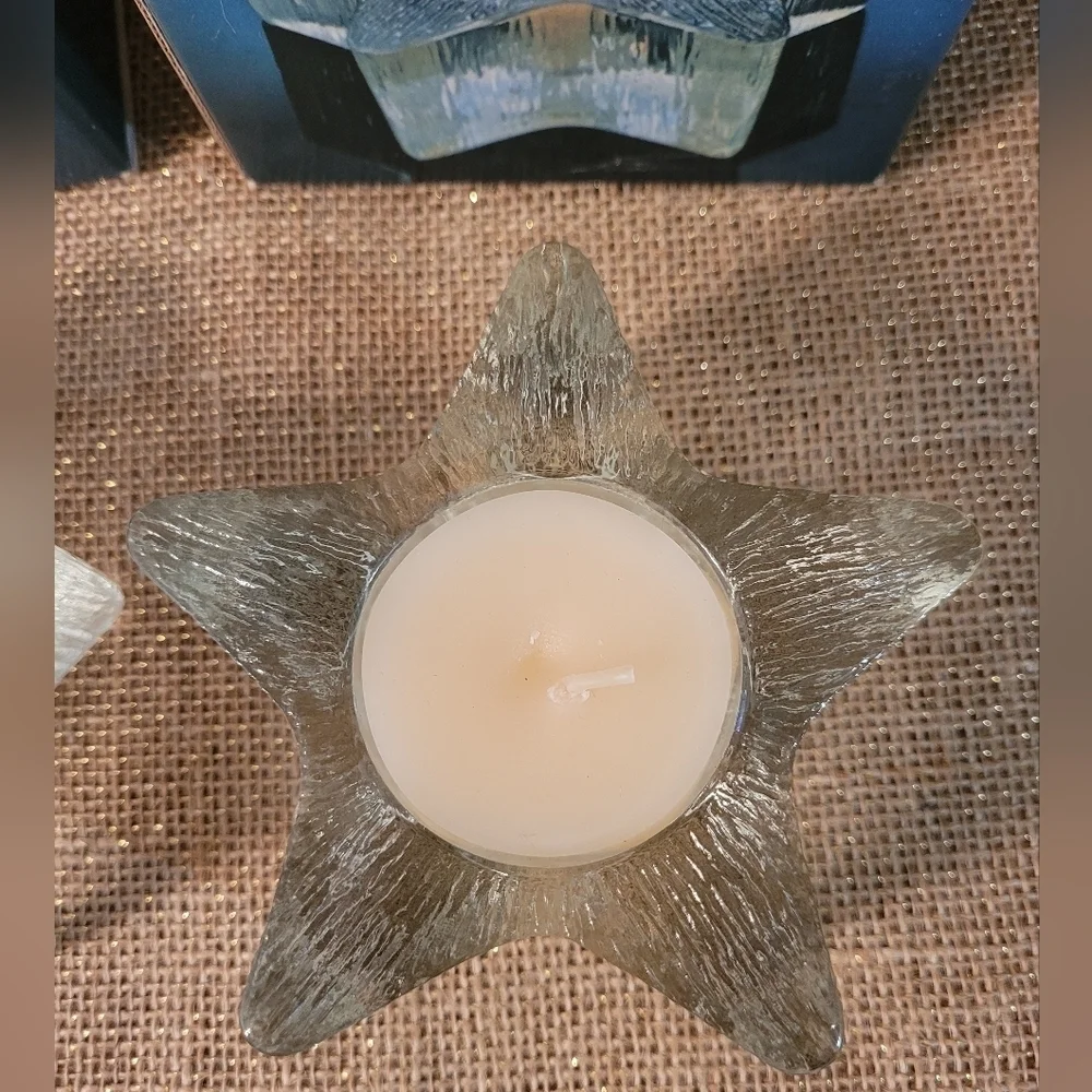 2 Vintage Avon Starbright Star Shape Glass Candle Holder Floral Scent In Box NOS